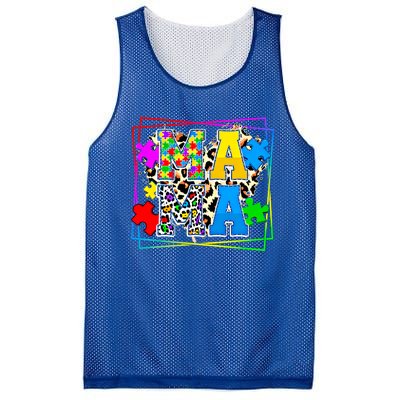 Puzzle Mama Autism Awareness Melanin Autism Leopard Mama Gift Mesh Reversible Basketball Jersey Tank