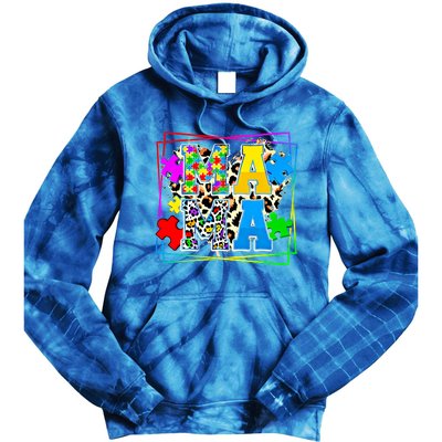 Puzzle Mama Autism Awareness Melanin Autism Leopard Mama Gift Tie Dye Hoodie