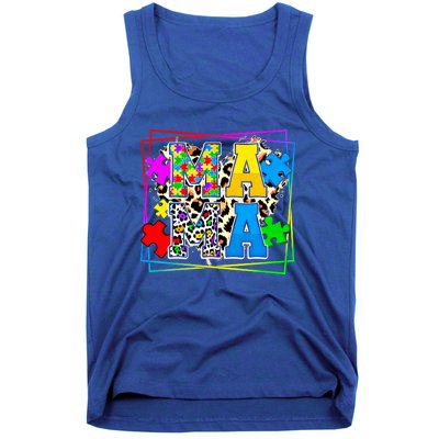 Puzzle Mama Autism Awareness Melanin Autism Leopard Mama Gift Tank Top