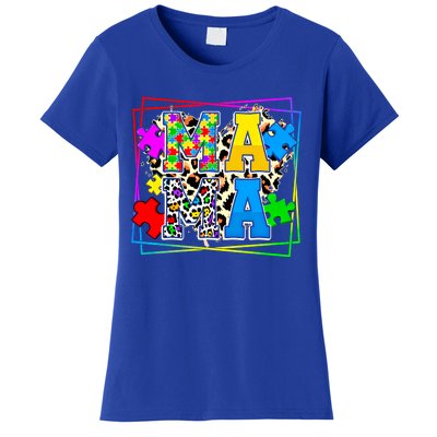 Puzzle Mama Autism Awareness Melanin Autism Leopard Mama Gift Women's T-Shirt