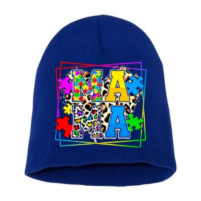 Puzzle Mama Autism Awareness Melanin Autism Leopard Mama Gift Short Acrylic Beanie