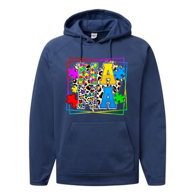 Puzzle Mama Autism Awareness Melanin Autism Leopard Mama Gift Performance Fleece Hoodie