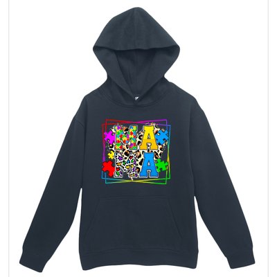 Puzzle Mama Autism Awareness Melanin Autism Leopard Mama Gift Urban Pullover Hoodie