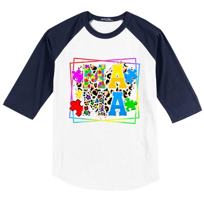 Puzzle Mama Autism Awareness Melanin Autism Leopard Mama Gift Baseball Sleeve Shirt