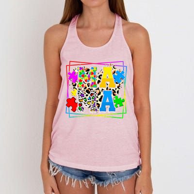 Puzzle Mama Autism Awareness Melanin Autism Leopard Mama Gift Women's Knotted Racerback Tank