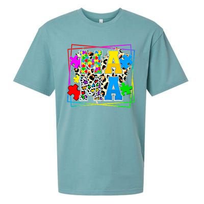 Puzzle Mama Autism Awareness Melanin Autism Leopard Mama Gift Sueded Cloud Jersey T-Shirt