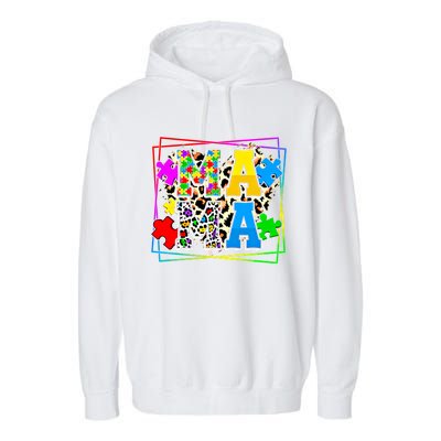 Puzzle Mama Autism Awareness Melanin Autism Leopard Mama Gift Garment-Dyed Fleece Hoodie