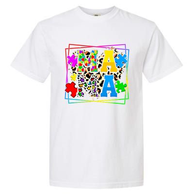 Puzzle Mama Autism Awareness Melanin Autism Leopard Mama Gift Garment-Dyed Heavyweight T-Shirt