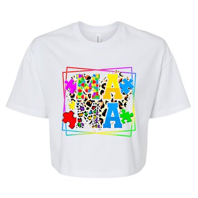 Puzzle Mama Autism Awareness Melanin Autism Leopard Mama Gift Bella+Canvas Jersey Crop Tee