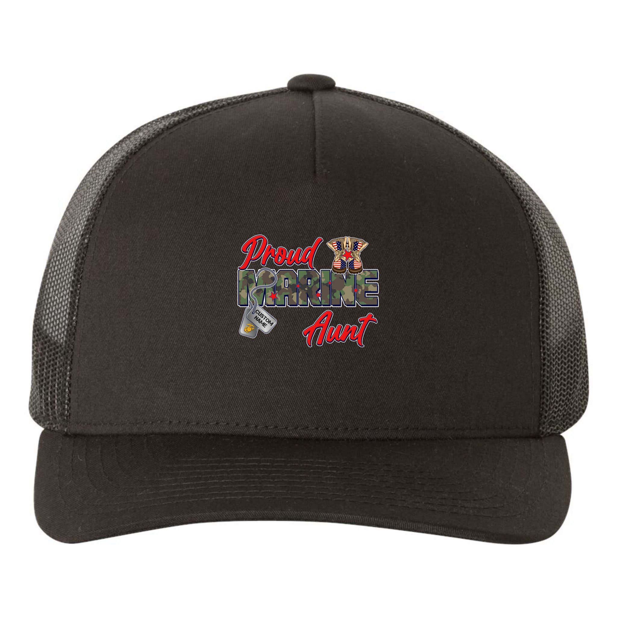 Proud Marine Aunt Personalize Dog Tags Yupoong Adult 5-Panel Trucker Hat