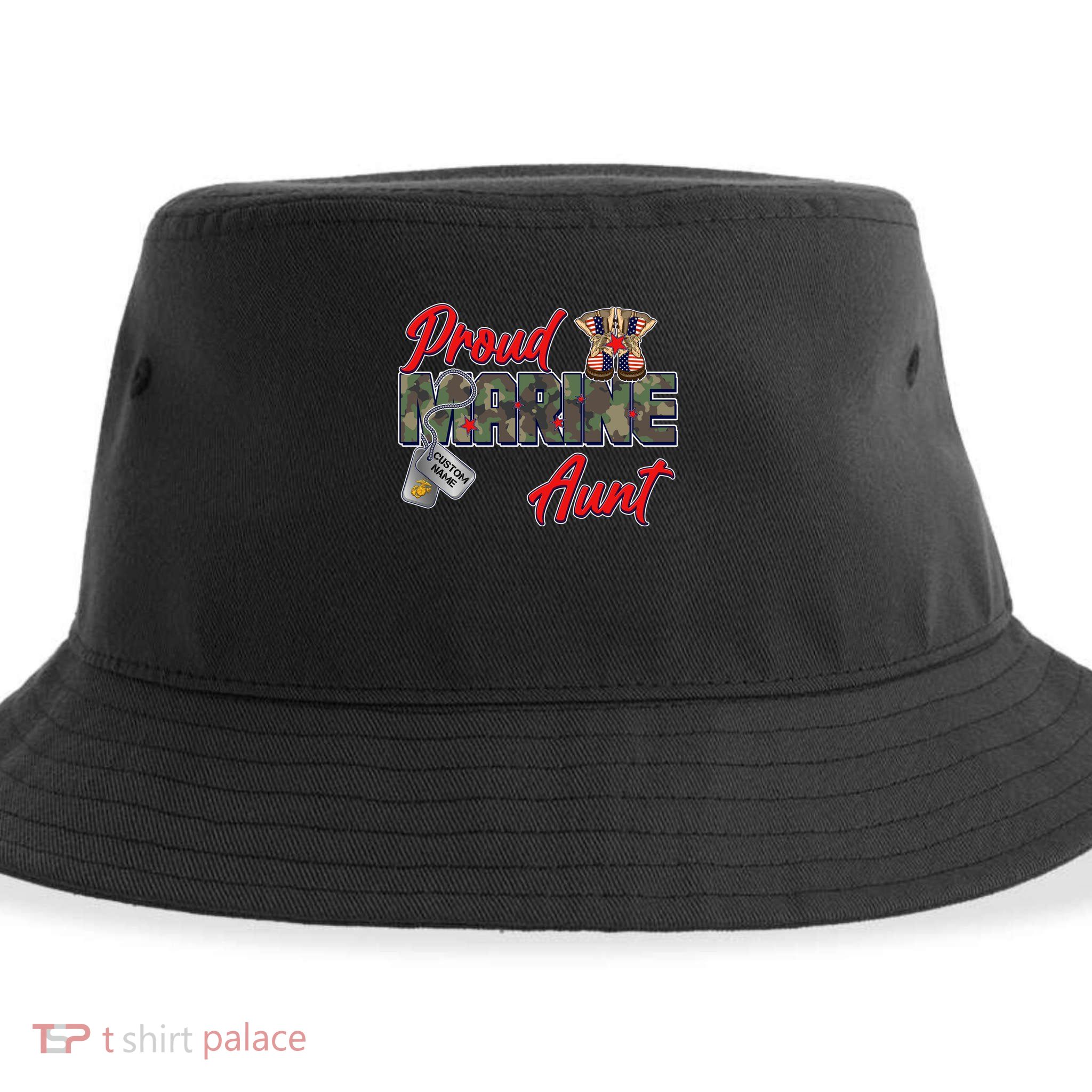 Proud Marine Aunt Personalize Dog Tags Sustainable Bucket Hat