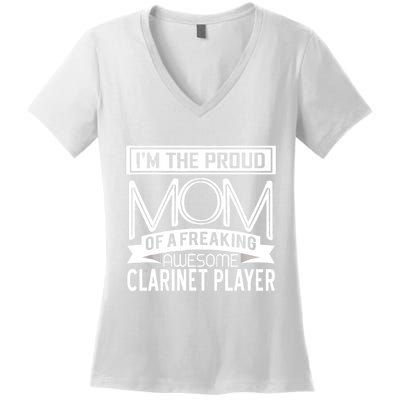 Proud Mom Awesome Clarinet Player Marching Band Mothers Gift Women's V-Neck T-Shirt