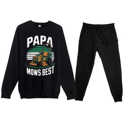 Papa Mows Best Lawn Care Papa Humor Premium Crewneck Sweatsuit Set