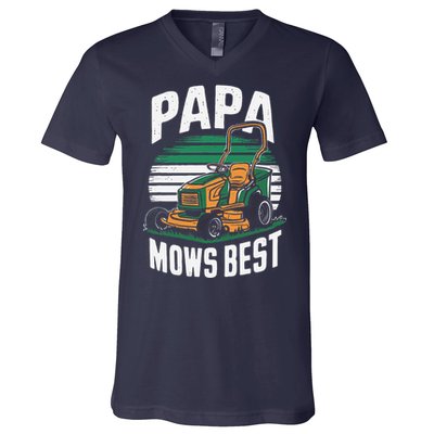 Papa Mows Best Lawn Care Papa Humor V-Neck T-Shirt