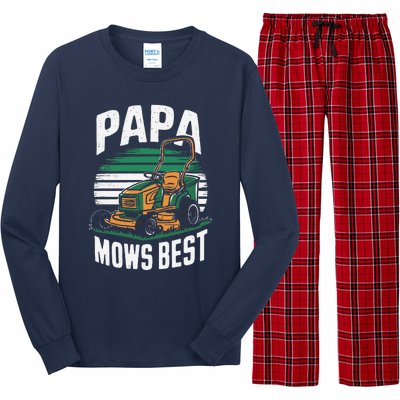 Papa Mows Best Lawn Care Papa Humor Long Sleeve Pajama Set