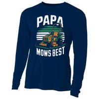 Papa Mows Best Lawn Care Papa Humor Cooling Performance Long Sleeve Crew