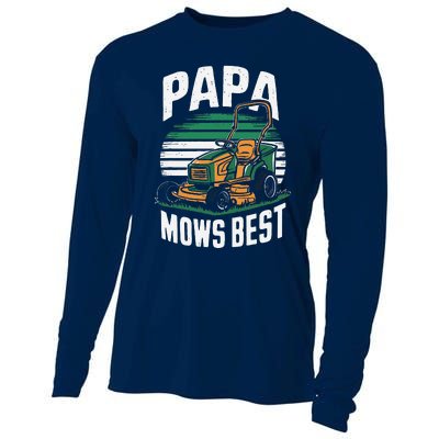 Papa Mows Best Lawn Care Papa Humor Cooling Performance Long Sleeve Crew