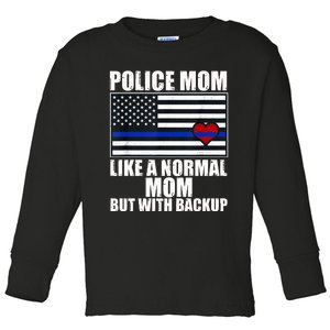 Police Mom Blue Line Flag Heart Toddler Long Sleeve Shirt