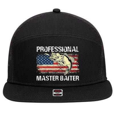 Professional Master Baiter Retro American Flag Funny Fishing 7 Panel Mesh Trucker Snapback Hat