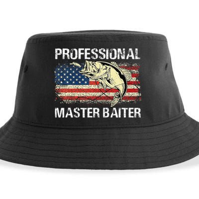 Professional Master Baiter Retro American Flag Funny Fishing Sustainable Bucket Hat
