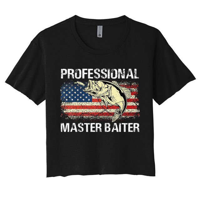 Professional Master Baiter Retro American Flag Funny Fishing Crop Top
