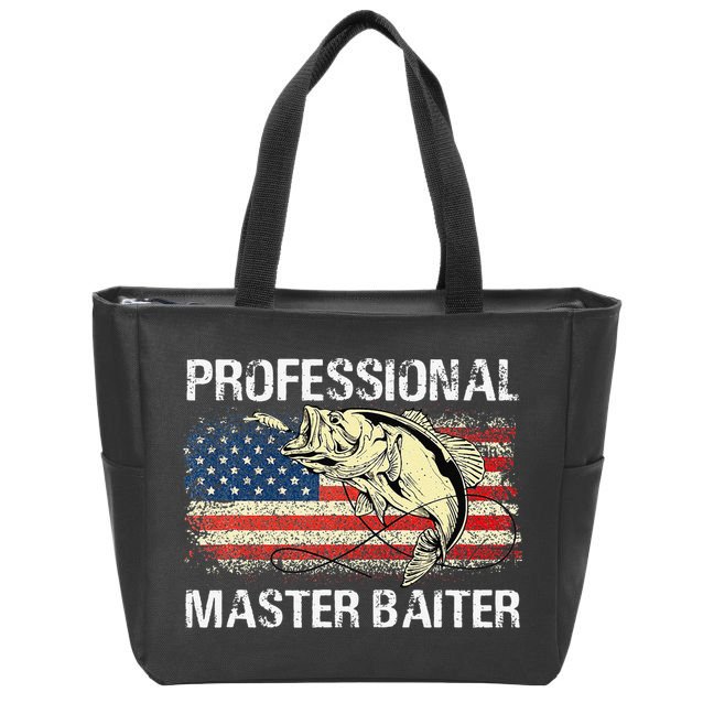 Professional Master Baiter Retro American Flag Funny Fishing Zip Tote Bag