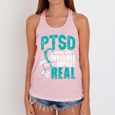 Ptsd May Be Invisible Ptsd Awareness Month Cool Gift Women's Knotted Racerback Tank