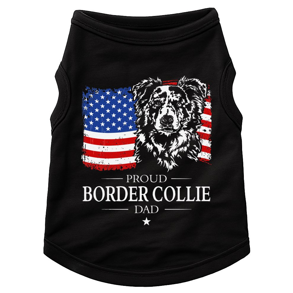 Proud Merle Border Collie Dad American Flag Patriotic Dog Doggie Tank