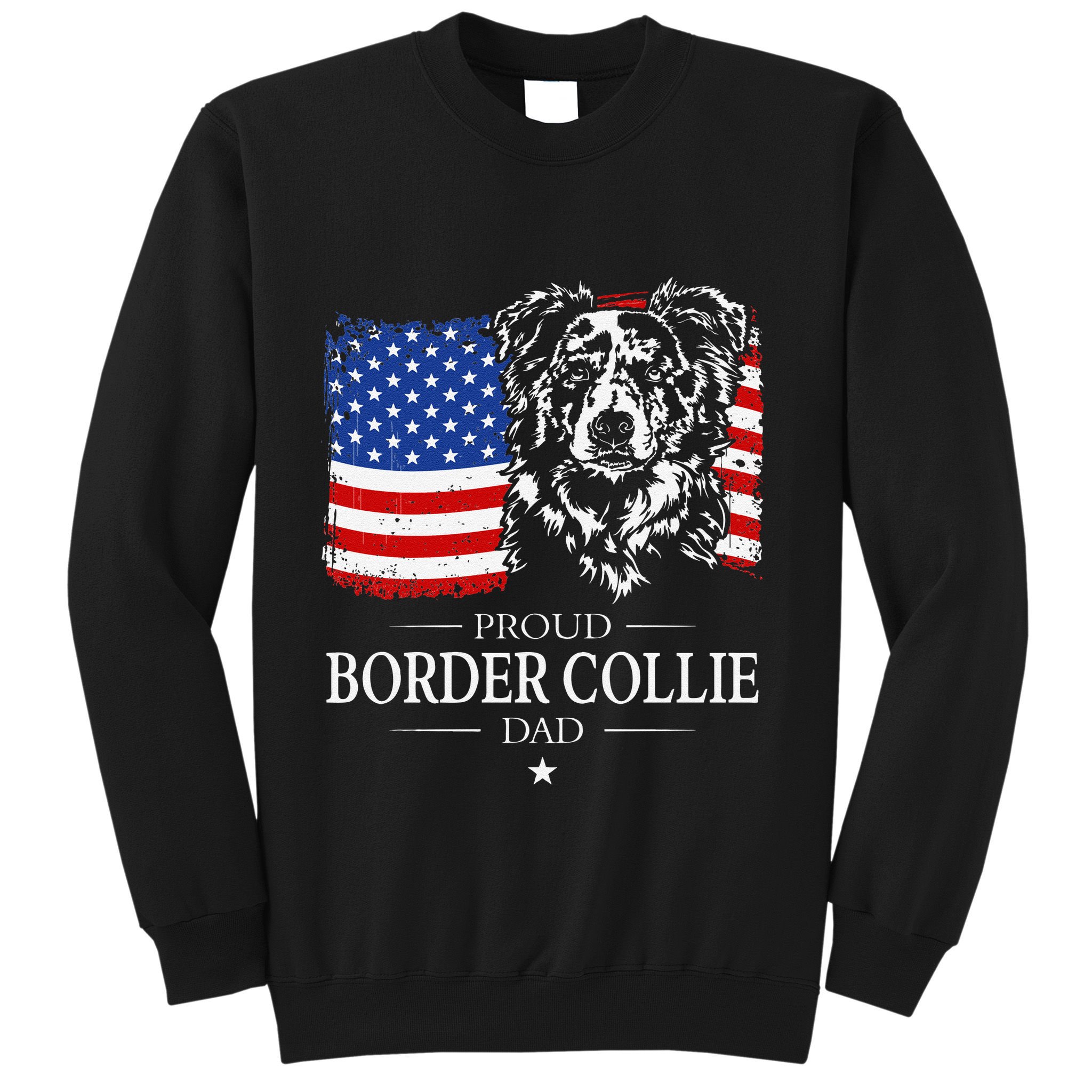 Proud Merle Border Collie Dad American Flag Patriotic Dog Sweatshirt