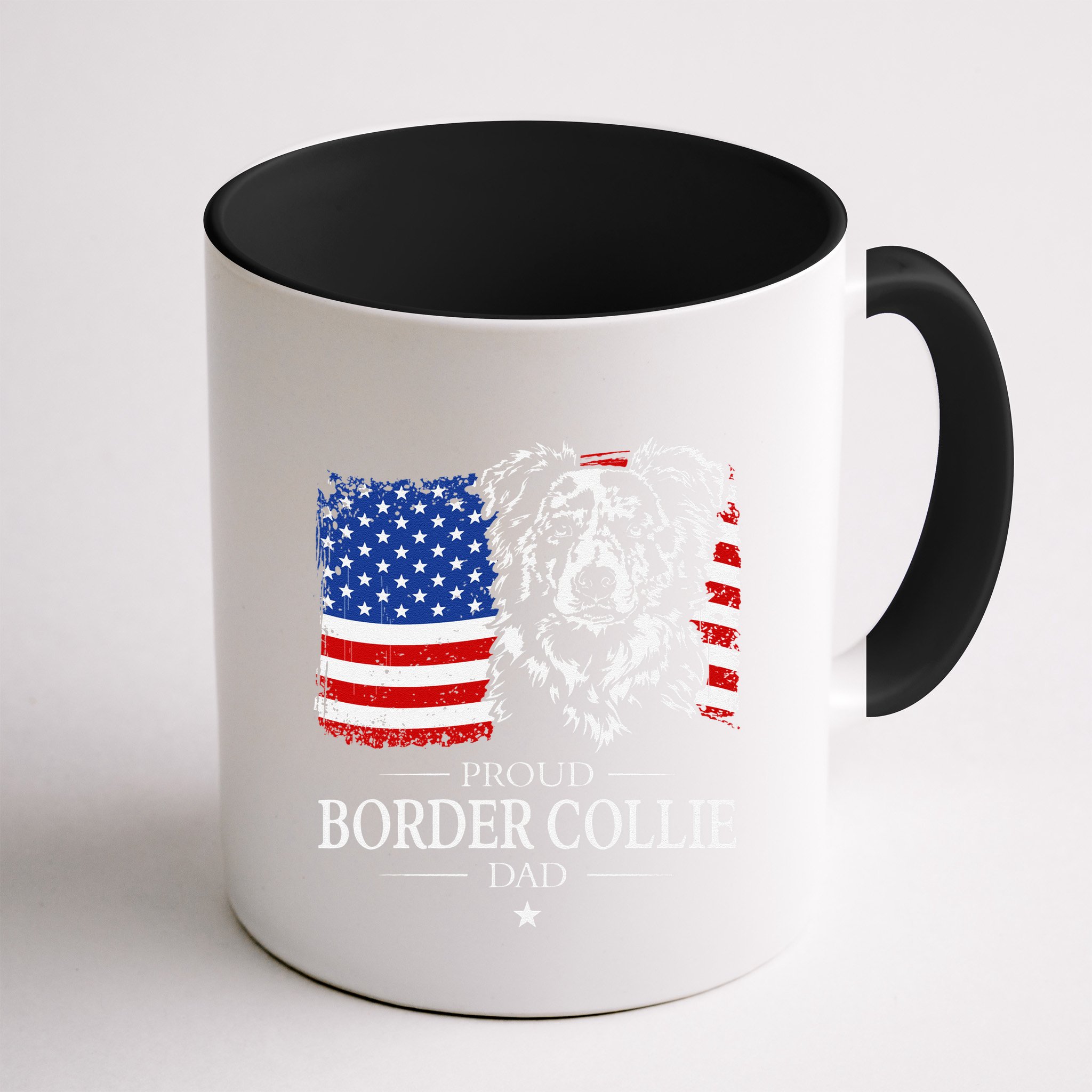 Proud Merle Border Collie Dad American Flag Patriotic Dog Mug