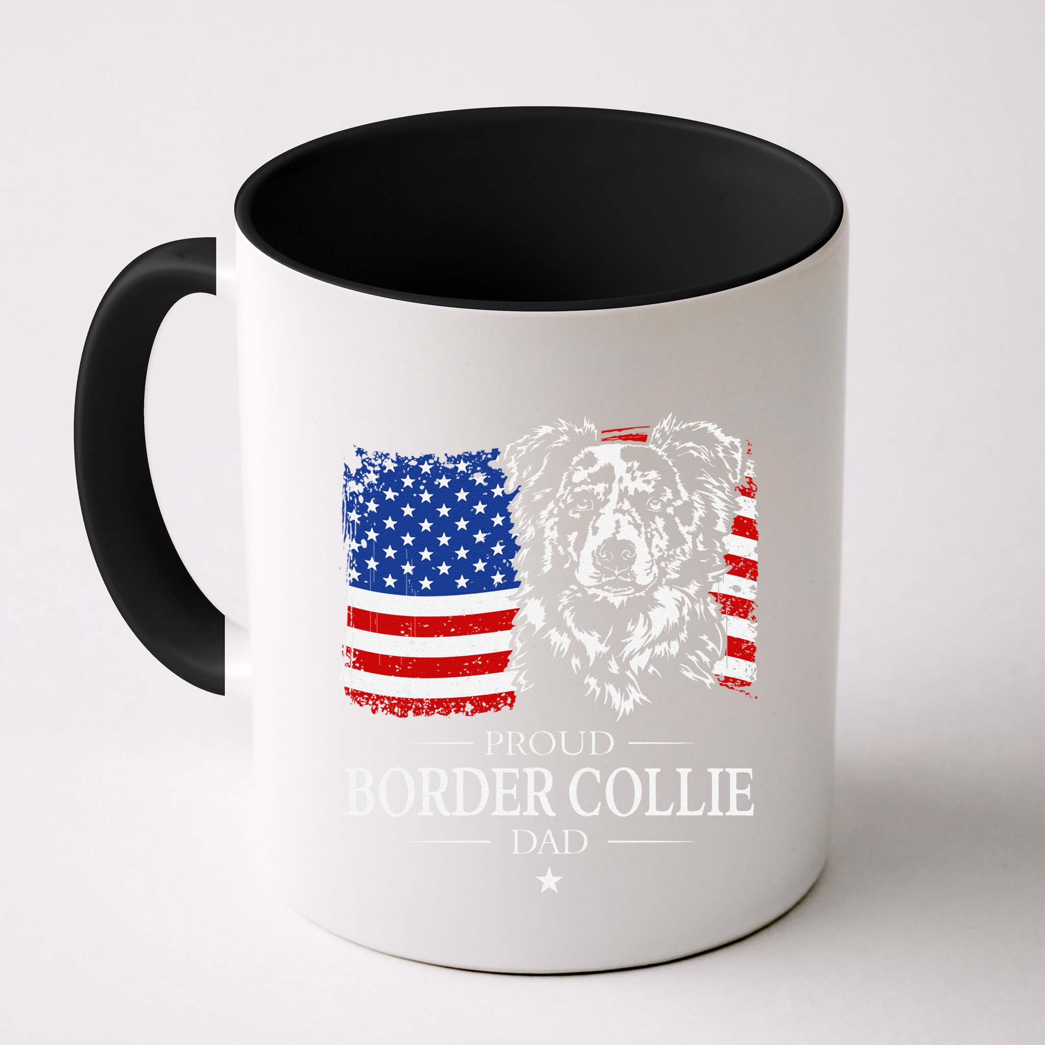 Proud Merle Border Collie Dad American Flag Patriotic Dog Mug