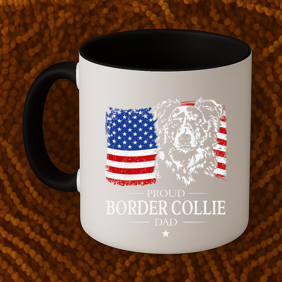 Proud Merle Border Collie Dad American Flag Patriotic Dog Mug
