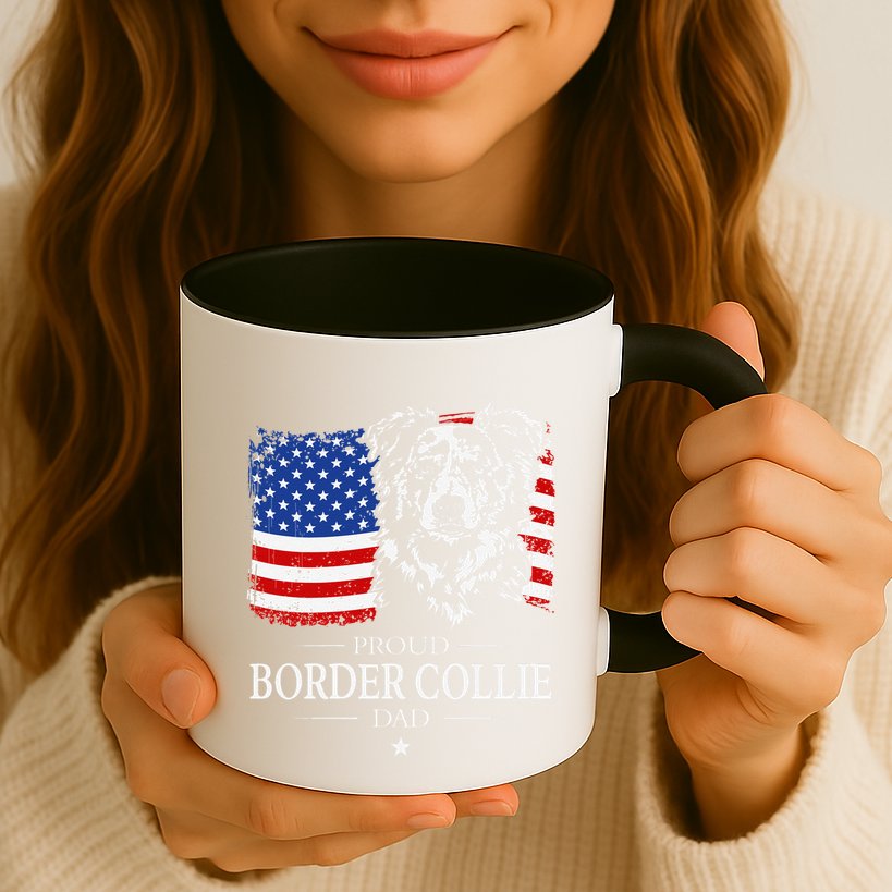 Proud Merle Border Collie Dad American Flag Patriotic Dog Mug