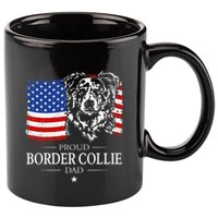 Proud Merle Border Collie Dad American Flag Patriotic Dog 11oz C Handle Ceramic Mug