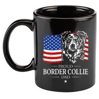Proud Merle Border Collie Dad American Flag Patriotic Dog 11oz C Handle Ceramic Mug