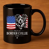 Proud Merle Border Collie Dad American Flag Patriotic Dog 11oz C Handle Ceramic Mug