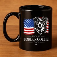 Proud Merle Border Collie Dad American Flag Patriotic Dog 11oz C Handle Ceramic Mug