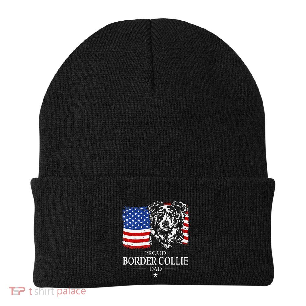 Proud Merle Border Collie Dad American Flag Patriotic Dog Beanie