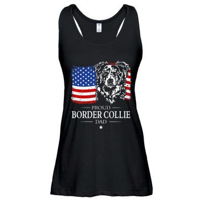 Proud Merle Border Collie Dad American Flag Patriotic Dog Ladies Essential Flowy Tank