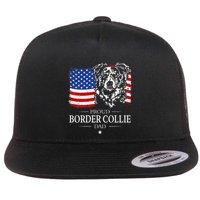 Proud Merle Border Collie Dad American Flag Patriotic Dog Flat Bill Trucker Hat