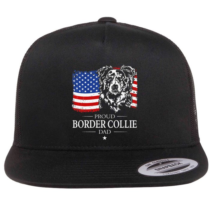 Proud Merle Border Collie Dad American Flag Patriotic Dog Flat Bill Trucker Hat