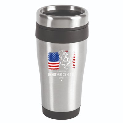 Proud Merle Border Collie Dad American Flag Patriotic Dog 16oz Travel Tumbler