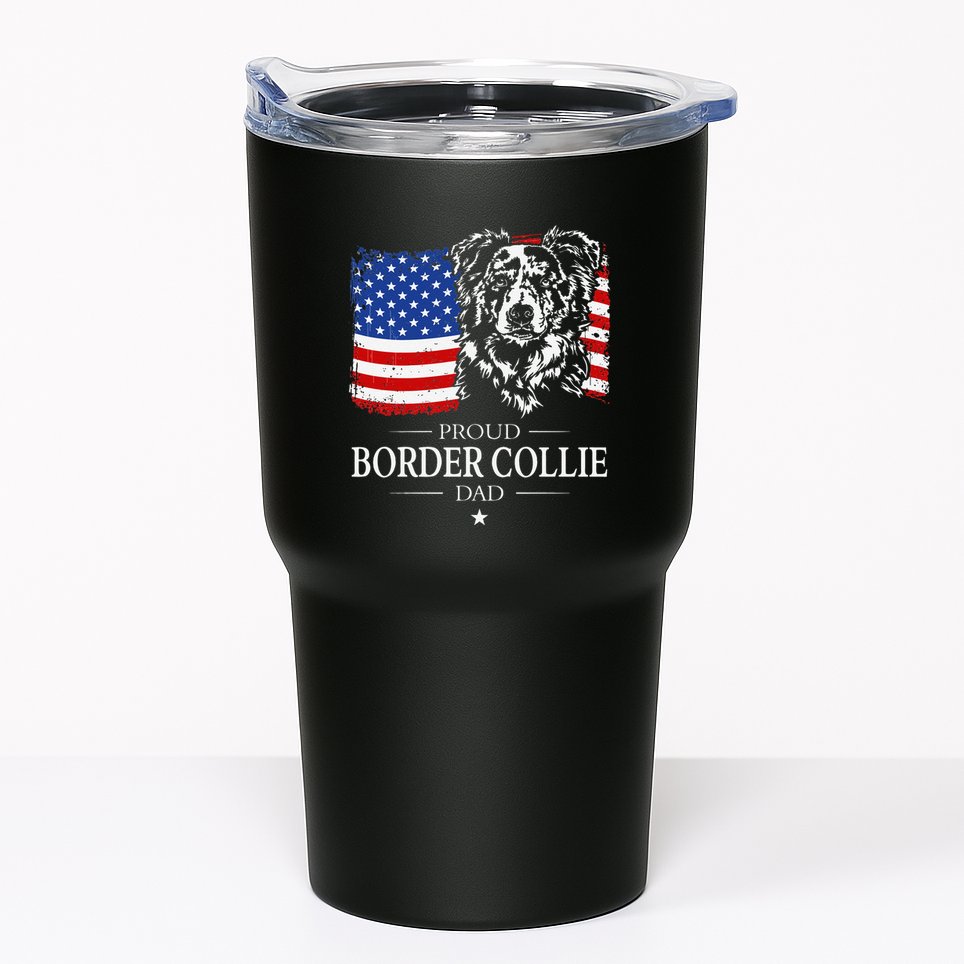 Proud Merle Border Collie Dad American Flag Patriotic Dog Tumbler