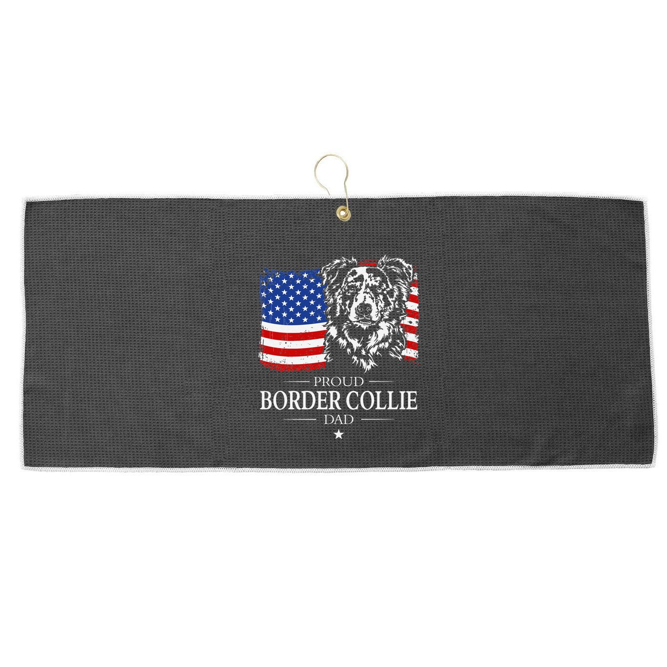 Proud Merle Border Collie Dad American Flag Patriotic Dog Large Microfiber Waffle Golf Towel