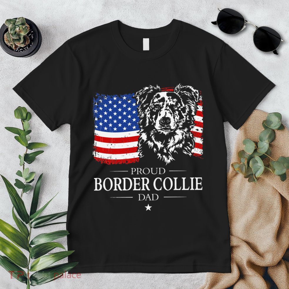 Proud Merle Border Collie Dad American Flag Patriotic Dog Premium T-Shirt