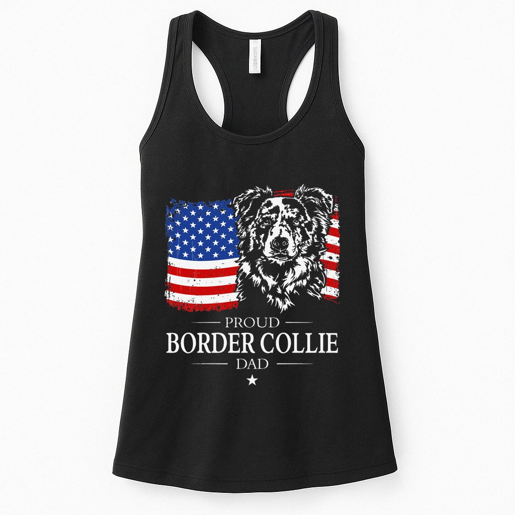 Proud Merle Border Collie Dad American Flag Patriotic Dog Womens Tank Top