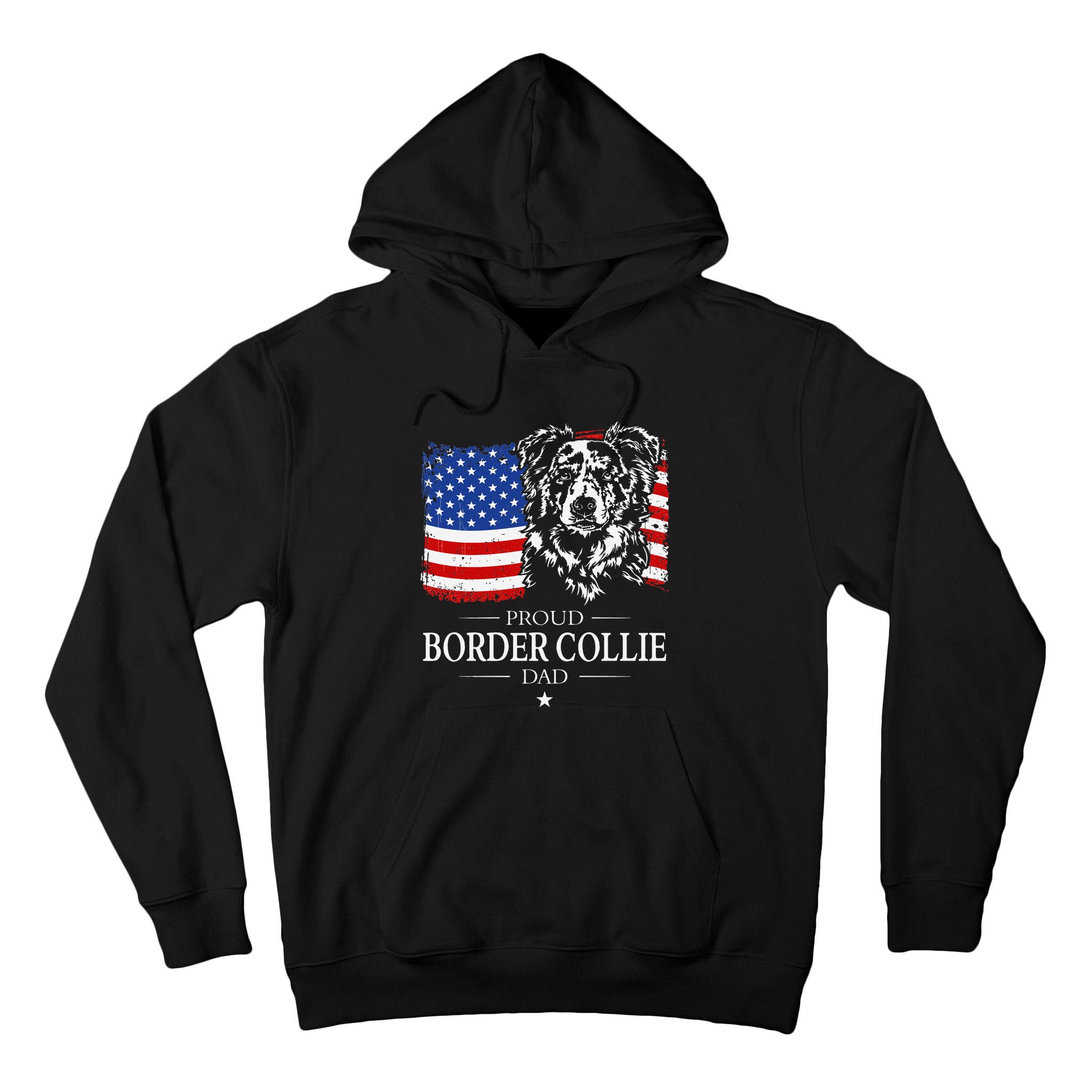Proud Merle Border Collie Dad American Flag Patriotic Dog Tall Hoodie