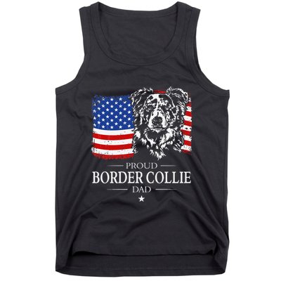 Proud Merle Border Collie Dad American Flag Patriotic Dog Tank Top