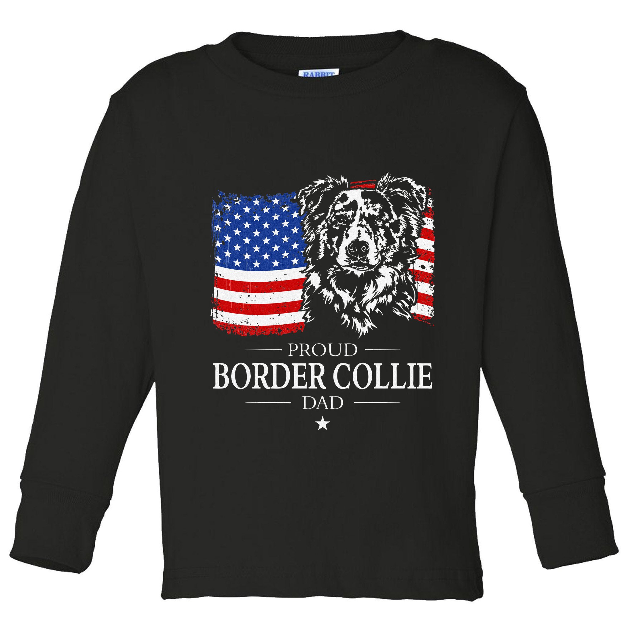 Proud Merle Border Collie Dad American Flag Patriotic Dog Toddler Long Sleeve Shirt