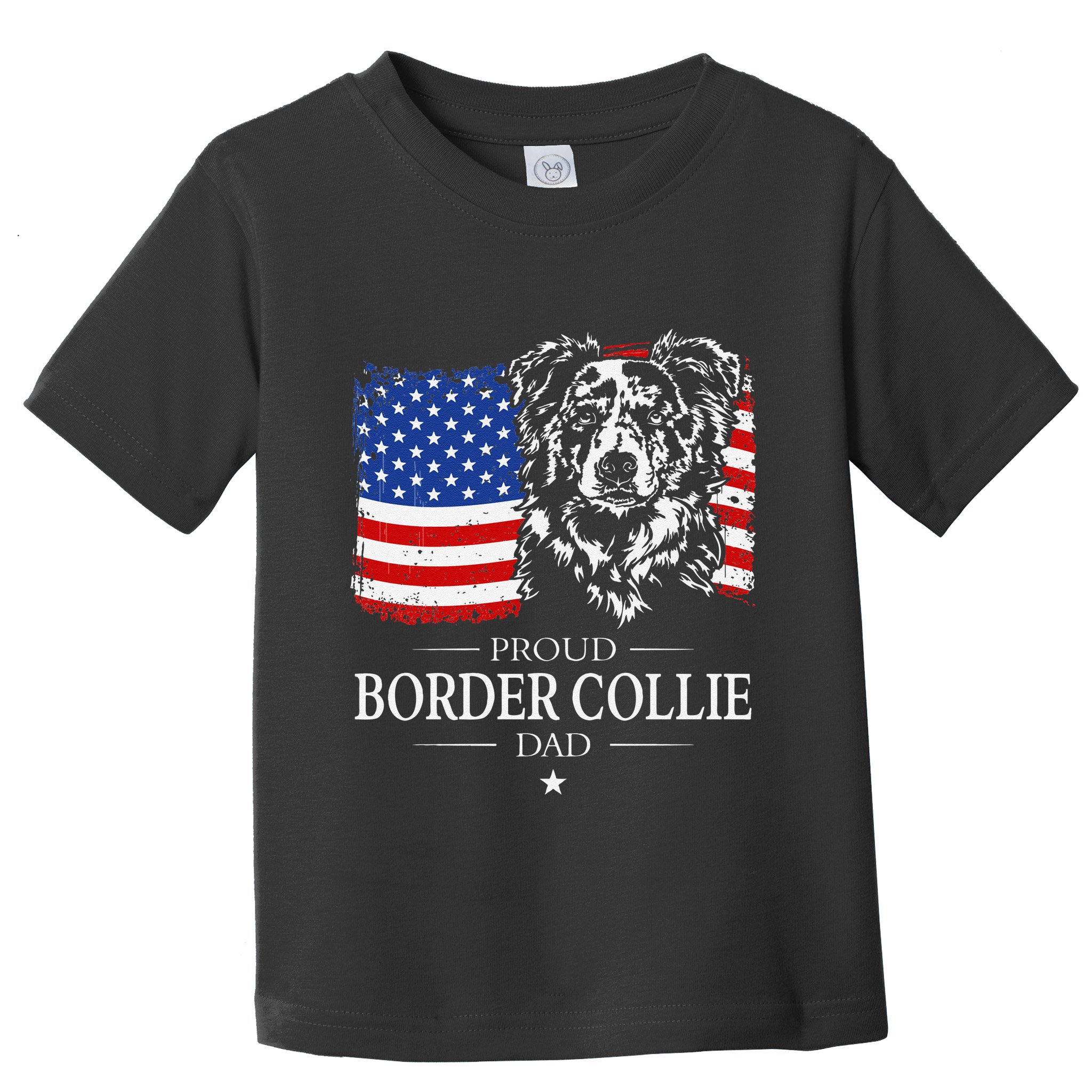 Proud Merle Border Collie Dad American Flag Patriotic Dog Toddler T-Shirt